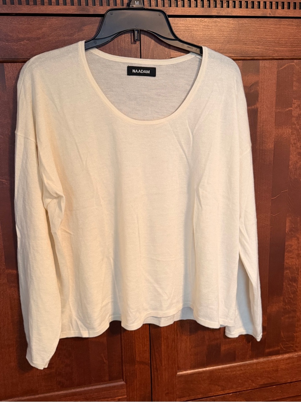 NAADAM Women's 100% Cashmere Cream Long-Sleeve Relaxed Fit Scoop Neck Top #393
